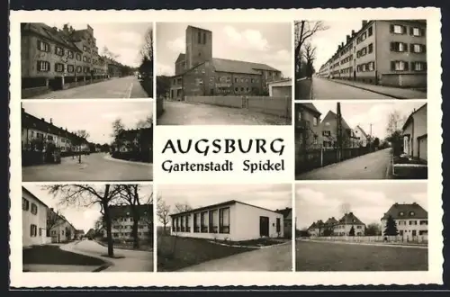 AK Augsburg, Gartenstadt Spickel, Strassenpartien, Gebäude