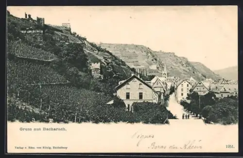AK Bacharach /Rh., Strassenpartie mit Weinbergen