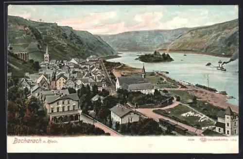 AK Bacharach /Rh., Totalansicht mit Rheinblick