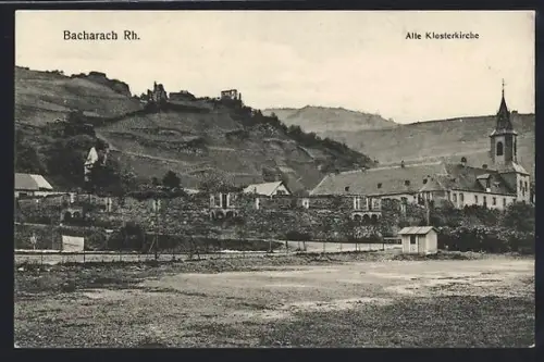 AK Bacharach /Rh., Alte Klosterkirche mit Bergpanorama