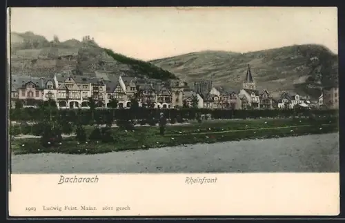 AK Bacharach /Rh., Rheinfront, Ortspanorama