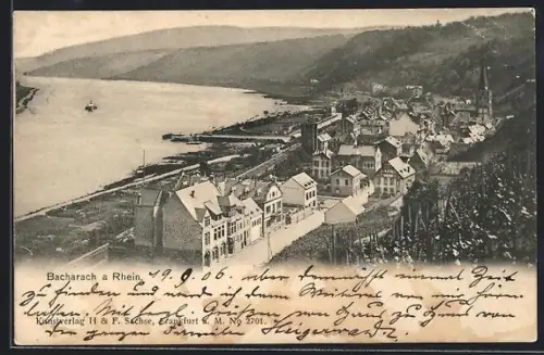 AK Bacharach /Rh., Totalansicht mit Rhein