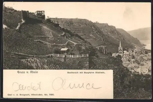 AK Bacharach /Rh., Ortsansicht mit Burgruine Stahleck