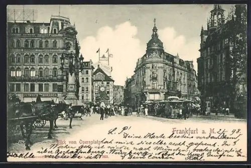 AK Frankfurt a. M., Blick vom Opernplatz, Pferdebahn