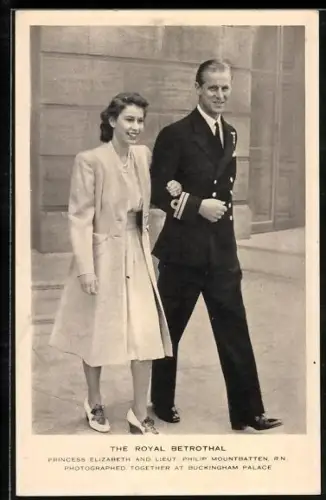 AK The Royal Betrothal, Princess Elizabeth von England and Lieut. Philip Mountbatten