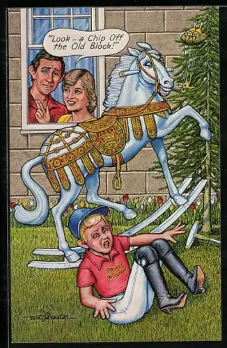 AK Prince William von England ist vom Schaukelpferd gefallen