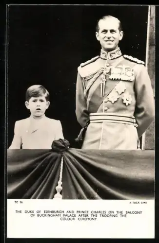 AK The Duke of Edinburgh and Prince Charles on the Balcony of Buckingham Palace after the Trooping the Colour Ceremony