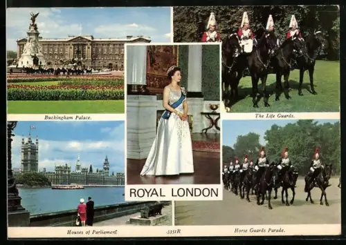 AK London, Bucingham Palace, Houses of Parliament, H. M. Queen Elizabeth II. von England