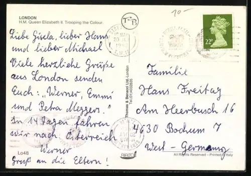 AK London, H. M. Queen Elizabeth II. von England Trooping the Colour