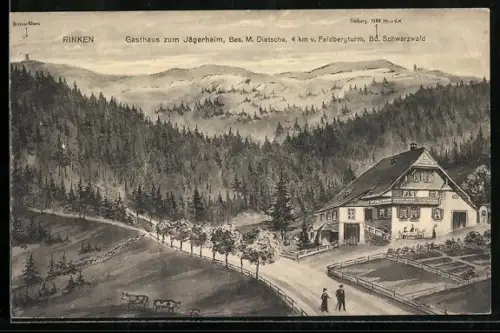 Künstler-AK Rinken, Gasthaus zum Jägerheim, Bes. M. Dietsche, Schwarzwaldlandschaft