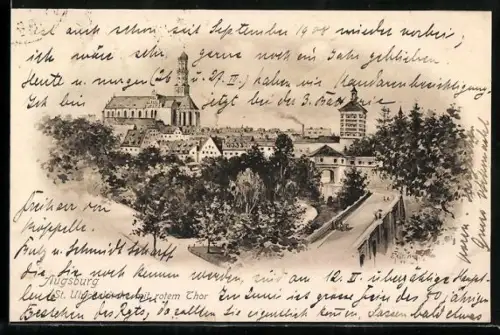 AK Augsburg, Ulrichskirchemit rotem Tor, Ortsansicht