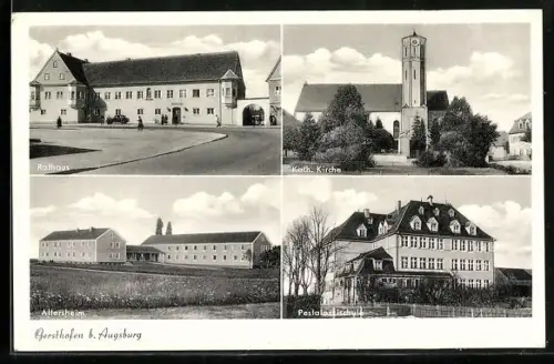AK Gersthofen b. Augsburg, Rathaus, kath. Kirche, Altersheim, Pestalozzischule