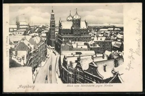AK Augsburg, Blick vom Moritzturm gegen Norden, Winter