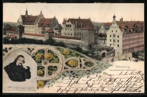 Lithographie Nürnberg, Germanisches Museum, Portrait des Gründers