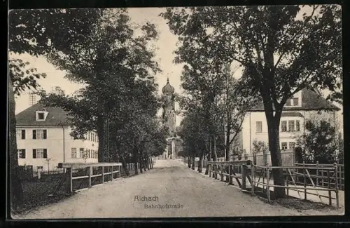 AK Aichach, Bahnhofstrasse mit Turm