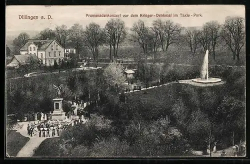 AK Dillingen a. D., Promenadenkonzert, Krieger-Denkmal, Taxis-Park
