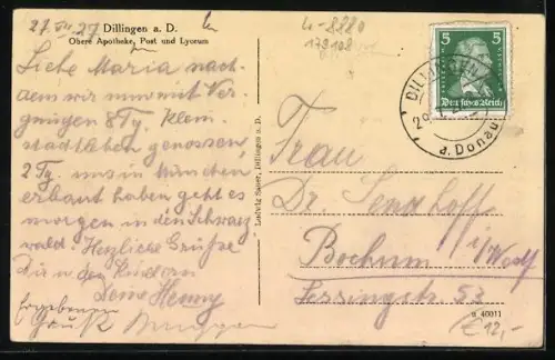 AK Dillingen a. D., Obere Apotheke, Post, Lyceum