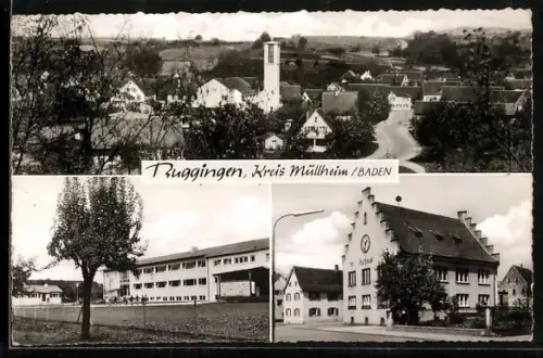 AK Buggingen /Müllheim, Ortsansicht, Schule, Rathaus