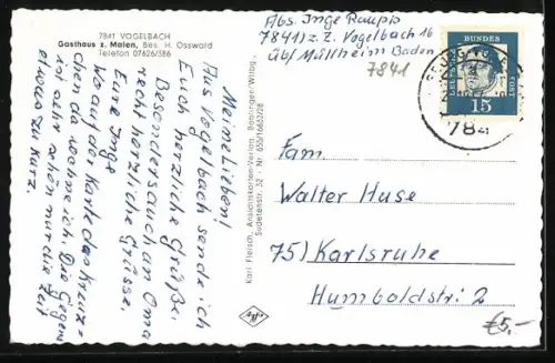AK Vogelbach /Südschwarzwald, Ortsansicht, Gasthaus z. Maien, Bes. H. Osswald