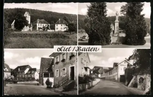 AK Liel /Baden, Kirche, Kriegerdenkmal, Gasthaus zur Sonne