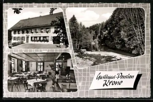 AK Reiselfingen /Schwarzwald, Gasthaus-Pension Krone, Flusspartie