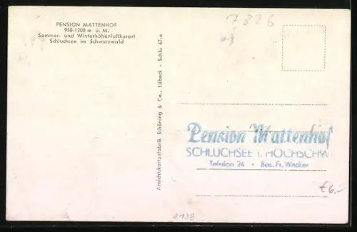 AK Schluchsee /Schwarzwald, Pension Mattenhof, Bes. Fr. Wacker