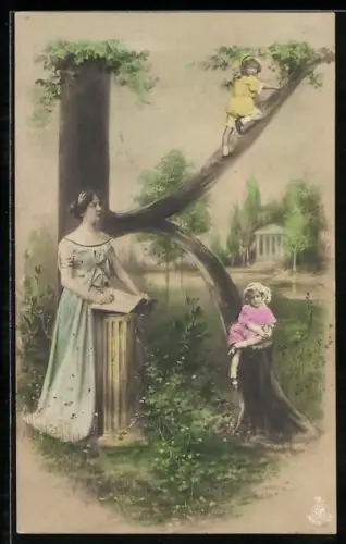 AK Frau mit Kinder am Buchstabe K