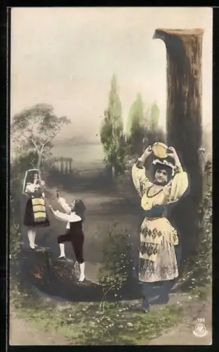 AK Buchstabe L, Frau und Mädchen in Tracht
