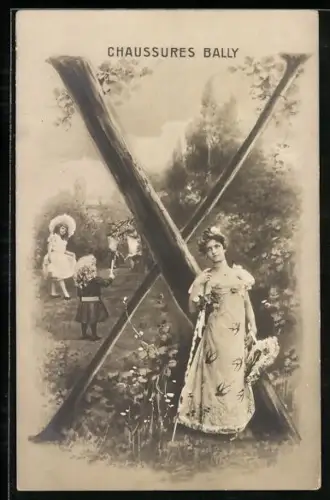 AK Mädchen und Tiere vor dem Buchstaben X