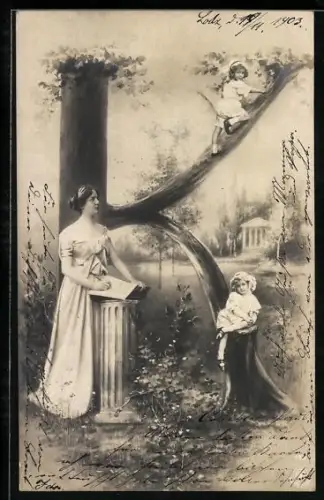 AK Frau mit Kinder am Buchstabe K