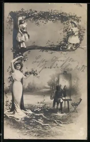 Foto-AK NPG NR: 195, Buchstabe P, Maler an der Staffelei