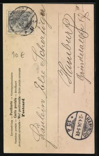 AK Der Buchstabe L als Baum, Frau mit einer Blume und Kinder auf der Wippe