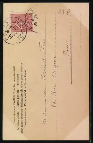 AK Buchstabe E, Mädchen sitzen unter einem Schirm, schöne Frau mit Rosen