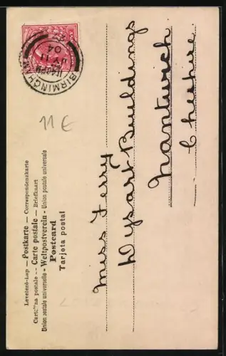 AK Frau im Kleid am Buchstaben L, Im Hintergrund Kinder auf Wippe