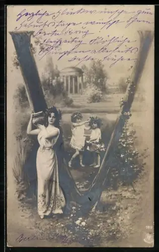 AK Mutter tanzt mit Töchtern um Buchstaben V