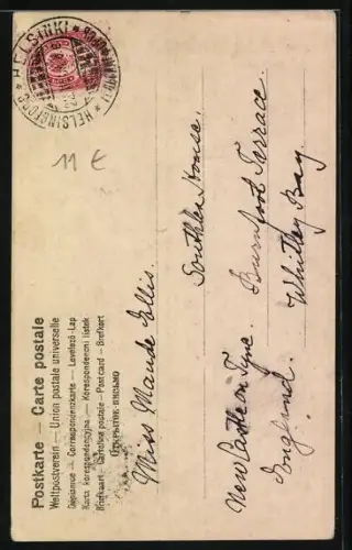 Foto-AK NPG NR: 195, Buchstabe M als Baum dargestellt, Musikerin, Zeichnerin, Kinder stehen unter dem Baum