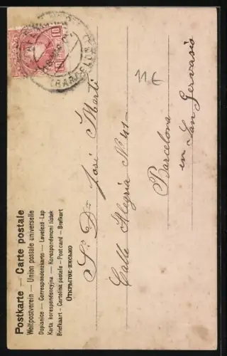 AK Buchstabe M, Malerin mit Mischpalette und Musikerin gehen mit Kindern spazieren