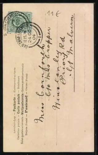 AK Kinder und Frau beim Buchstaben G mit Blumen