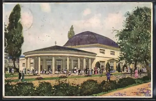 Künstler-AK Claus Bergen: Köln, Deutsche Werkbund-Ausstellung 1914, Ansicht vom Cafe