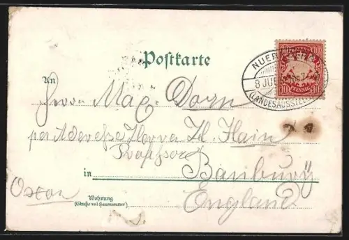 Lithographie Nürnberg, Bayerische Landesausstellung 1896, Kunsthalle und Industriegebäude