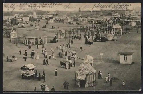 AK Berlin, Deutsche Armee-, Marine- und Kolonial-Ausstellung 1907, Veranstaltungsgelände aus der Vogelschau