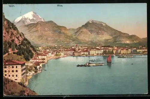 AK Riva, Ortsansicht mit Dampfer