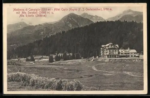 AK Madonna di Campiglio, Hotel Carlo Magno mit Mte. Serodoli und Mte. Ritorto