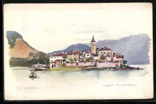 Künstler-AK Isola Pescatori, Blick zur Insel