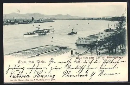 AK Bonn, Blick vom alten Zoll auf Siebengebirge, Rheinschiffe