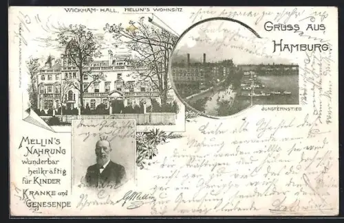 AK Hamburg-Neustadt, Jungfernstieg, Wickham Hall, Mellin`s Wohnsitz