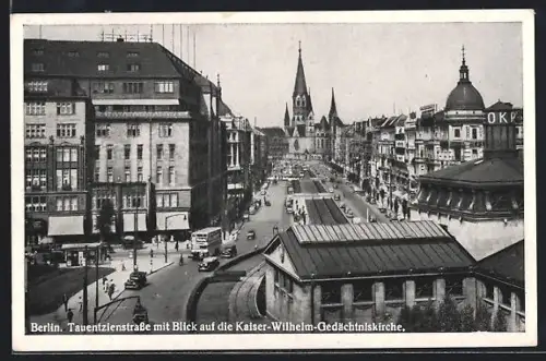 AK Berlin-Charlottenburg, Tauentzienstrasse, Blick auf die Kaiser-Wilhelm-Gedächtniskirche