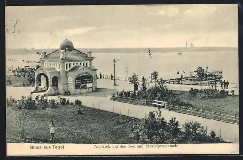 AK Berlin-Tegel, Ausblick auf den See und Strandpromenade