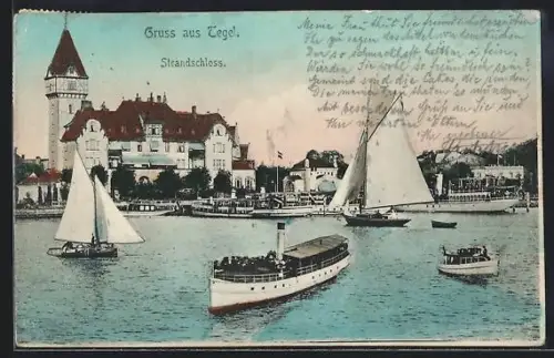 AK Berlin-Tegel, Strandschloss, Segelboote, Dampfer