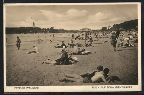 AK Berlin-Wannsee, Freibad Wannsee, Blick auf Schwanenwerder